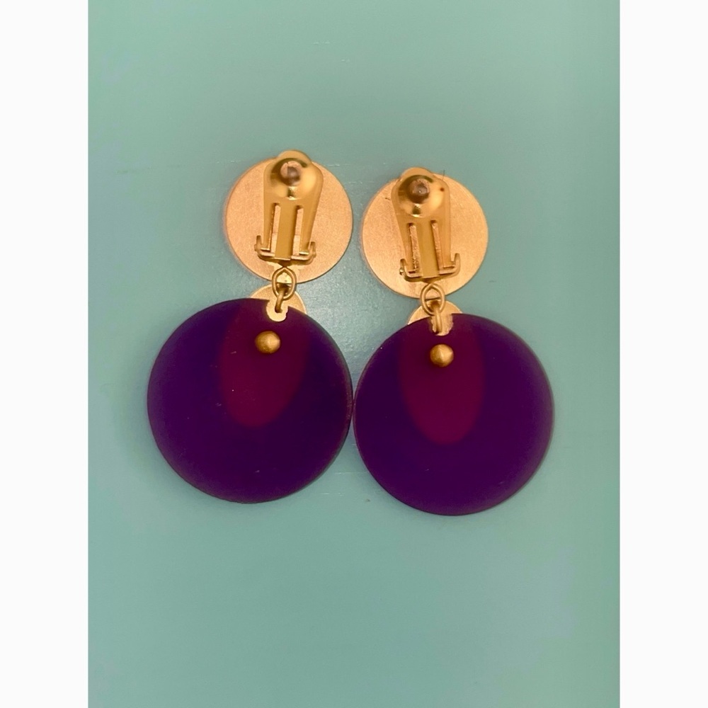 Purple and Gold-Toned Statement Clip-On Earrings - Picture 2 of 10